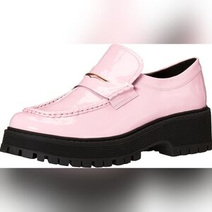 Steve Madden Glossy Pink Loafers with Black Sole